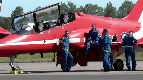 Red-Arrows-Team-On-Their-BAE-Hawk-T1-Aerobatic-Aircraft-During-Gdynia-Aerobaltic-Airshow-2021-In-Poland,-full-shot