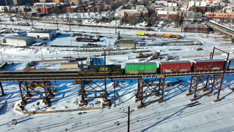 CSX-diesel-train-engine-locomotive-pulls-railroad-cargo-boxcars-on-track