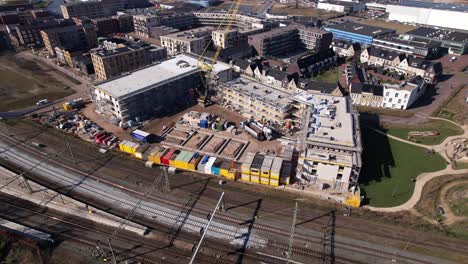 Aerial-of-construction-site-in-Zutphen-of-real-estate-investment-and-social-housing-market-collective-building-Ubuntuplein-project