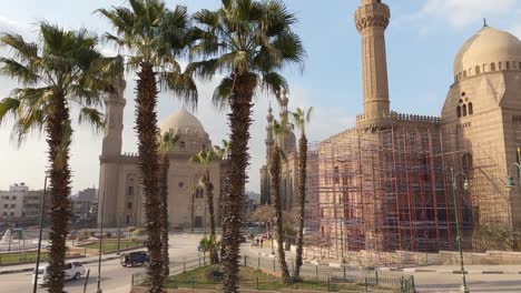 Ongoing-renovations-at-Mosque-Madrasa-of-Sultan-Hassan-and-Al-Rifa'i-Mosque,-Cairo,-Egypt