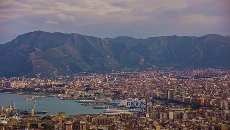 Elevated-time-lapse-from-Mount-Pellegrino-over-Palermo-city-and-port