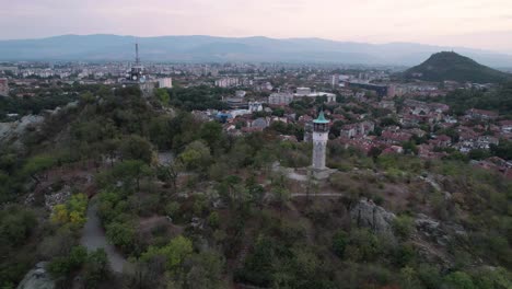 Luftaufnahme-Der-Altstadt-Von-Plovdiv-Bei-Sonnenuntergang