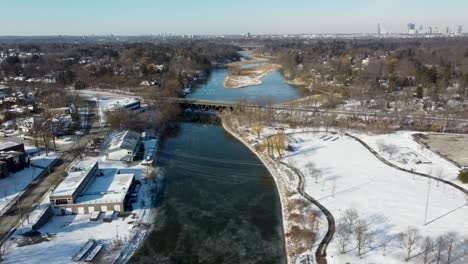 Flying-up-a-frozen-winter-river-in-Mississauga