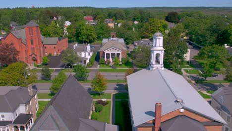 Cool-drone-shot-of-the-Historical-Museum-and-Research-library-for-the-Ontario-County-Research-society-and-main-street-and-church-in-Canandaigua-New-York