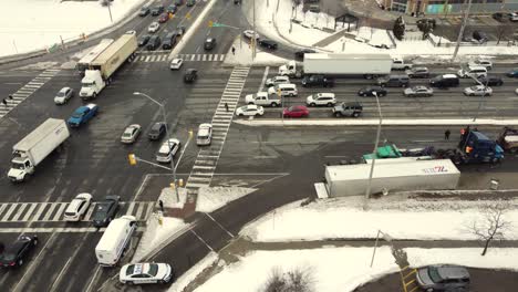 Aerial-View-Of-Overturned-Lorry-With-Road-Closed-Off-By-Police-In-Brampton,-Ontario