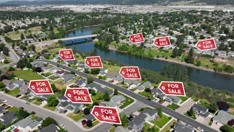 Drone-shot-of-FOR-SALE-signs-populating-over-homes-in-a-middle-class-neighborhood