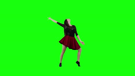 Side-view-of-a-young-beautiful-girl-dancing-modern,-dancehall,-street-dance-over-green-screen-background