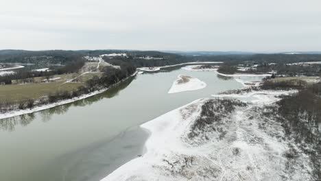 Aerial-shot-of-a-flooded-man-made-reservoir-in-Northwest-Arkansas