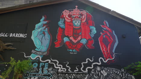 Drawing-of-Barong-mythical-creature-from-Bali-mythology-as-wall-art-in-Thailand