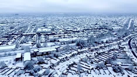 snow-aerial,-cold-weather-in-London,-United-Kingdom