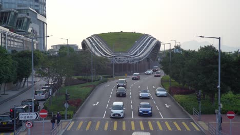 Cars-driving-on-multi-lane-highway-by-Central–Wan-Chai-Bypass-Tunnel-in-Hong-Kong