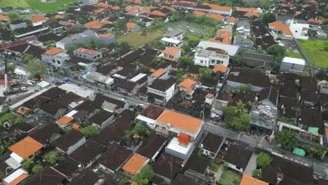 Aerial-shot-over-the-city-of-Canggu,-Bali,-Indonesia