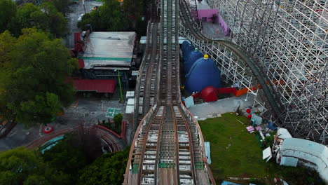 Mexico-City---June-2022:-Aerial-view-of-abandoned-roller-coaster-in-a-broken-down-theme-park