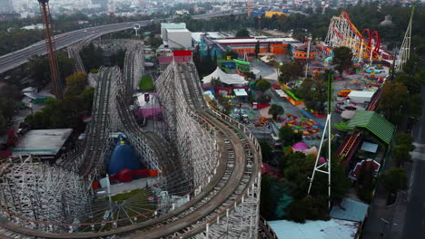 Mexico-City---June-2022:-Top-view-of-ancient-wooden-abandoned-rollercoaster-at-the-fair-or-amusement-park-called-La-Feria-in-Chapultepec