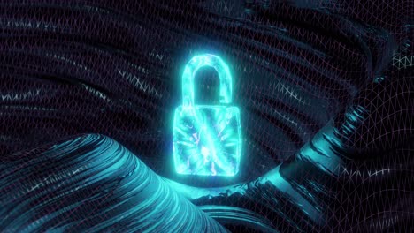Motion-graphics-of-blue-unlocked-padlock-spinning-with-dark-background