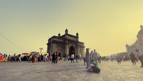 A-shot-of-the-major-tourist-attraction-of-Mumbai-The-Gate-way-of-India-filled-with-tourist-who-are-enjoying-the-view