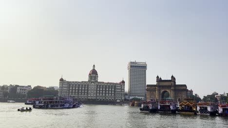 A-wide-shot-of-the-Gate-way-of-India-and-the-Taj-Mahal-hotel-taken-from-the-sea