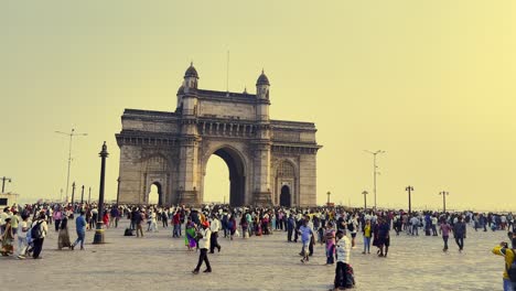 A-static-shot-of-the-Gate-way-of-India-filled-with-visitors-in-Mumbai