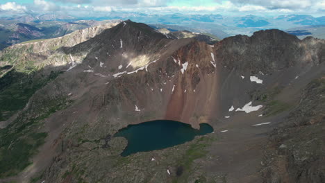 Aerial-View-of-Glacial-Lake-in-Loveland-Mountain-Pass,-Grizzly-Peak-Trailhead,-Colorado-USA