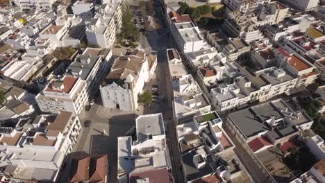 Aerial-drone-view-of-the-residential-area-in-fishing-town-Olhao,-Porrtugal