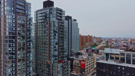 High-rise-luxury-buildings-in-the-South-Bronx-New-York-City,-drone,-day