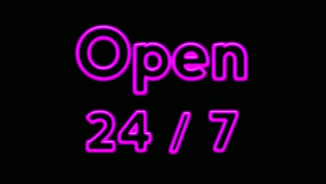 Animation-purple-neon-light-text-OPEN-24-hours-on-black-background-for-shop,retail,-resort,bar-display-promotion-business-concept