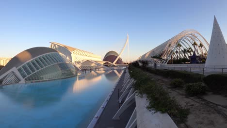 Santiago-Calatrava-design,-City-of-Arts-and-Sciences-complex-in-Spain,-Valencia---Timelapse