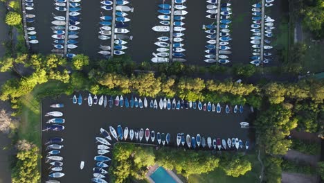 Aerial-top-down-of-many-luxury-sailing-boats-in-yacht-club-of-Buenos-Aires