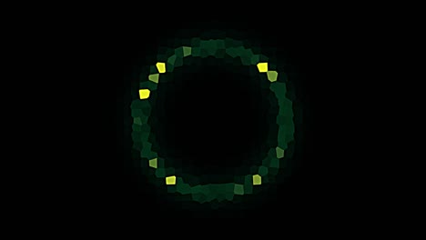 Gemalte-Pointalize-Animation-Aus-Grünem-Und-Gelbem-Kreis-Auf-Schwarzem-Hintergrund