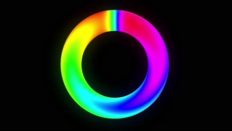 Seamless-loop-rotating-psychedelic-multicolored-ring-on-black-background