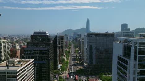 Aerial-dolly-through-downtown-Las-Condes-with-large-expensive-office-skyscrapers