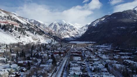 Pullback-Drohnenüberflug-Aus-Der-Luft-über-Telluride,-Colorado-Im-Winter