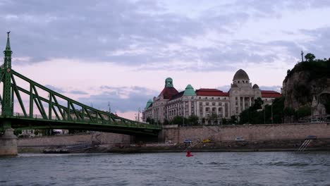Szabadság-híd,-Freedin-Bridge,-Liberty-Statue,-Gellért-Hill-Cave,-and-Rock-Chapel-in-Budapest,-Hungary