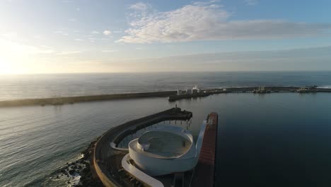Flying-Over-Harbour-and-Sea-in-Matosinhos,-Portugal