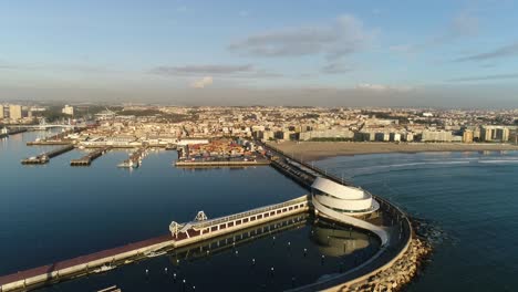Beautiful-Harbour-Architecture.-Matosinhos,-Portugal-Aerial-view