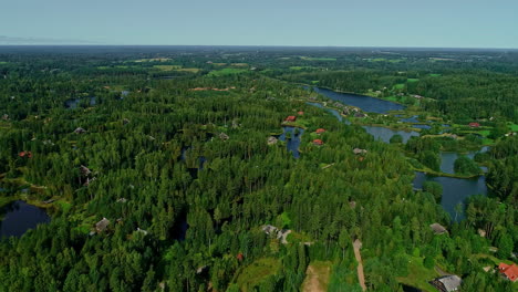 Small-lakes-between-a-holiday-park-with-high-pine-trees-in-Latvia
