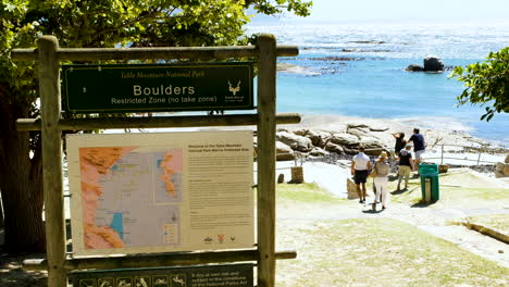 Tourists-enjoying-lovely-day-at-Seaforth-beach,-Table-Mountain-National-Park
