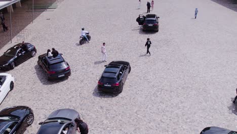 Aerial-view-Wedding-Car-Convoy-Circles-Port-Marianne-Square-and-Montpellier-City-Hall