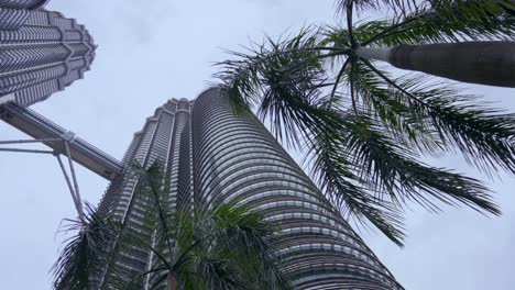 Bottom-view-of-Twin-Towers-Menara-Berkembar-Petronas-Kuala-Lumpur-Malaysia-Palms