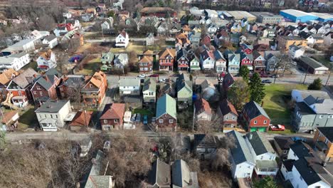 Rundown-housing-in-steel,-blue-collar-community-in-America