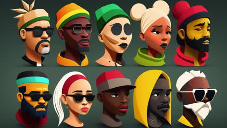 Caras-De-Dibujos-Animados-De-Personajes-Multiétnicos-Concepto-De-Ilustración-De-Iconos,-Varios-Rostros-Y-Cabezas-De-Personas-De-Etnia-Africana