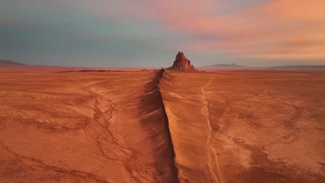 Ship-Rock-Landform-With-Sharp-Peaks-In-New-Mexico---aerial-drone-shot