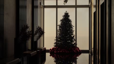 Hermoso-árbol-De-Navidad-Decoración-Navideña-Sombra-Frente-A-La-Ventana---Hotel-Four-Seasons---Philadelphia,-Pa