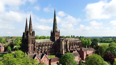 Lichfield-Cathedral-aerial-view-in-Spring,-Lichfield,-Staffordshire