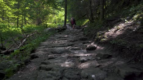 15-July-2022-Zakopane,-Poland:-Tatra-Mountains-National-Park-Tourist-Hiking-Trail-to-the-Top-of-Sarnia-Skala-Peak,-Poland