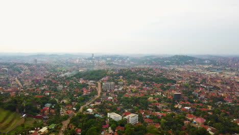 Aerial-view-of-the-Muyenga-tank-hill-area-of-Kampala-on-a-foggy-day