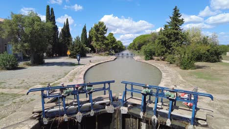 Lock-gate-system-on-canal-in-the-South-of-France