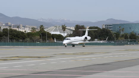 Embraer-legacy-600-private-jet-arriving-at-European-airport-after-landing-in-Nice