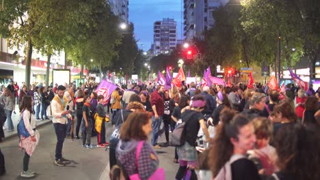Murcia-Spain---March-8-2023:-Women's-Day-demonstration,-parade-at-Gran-Via-street-in-Murcia-city-where-lots-of-women-ask-for-equality,-freedom-and-human-rights