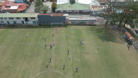 Overhead-Drone-Shot-of-Amateur-Soccer-Match